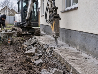 Демонтаж бетонной отмостки Демонтаж бетонной отмостки